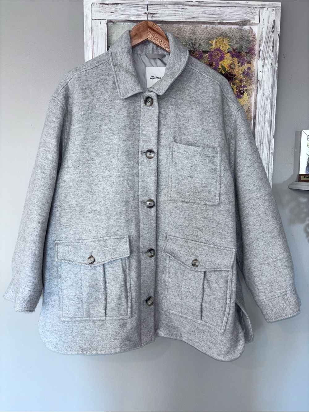 Madewell Belrose Shirt-Jacket “Shacket” Sz XL Wool Blend Oversized Gray